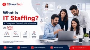 What is IT Staffing? Business professionals discussing technology recruitment and IT staffing solutions in Hyderabad.